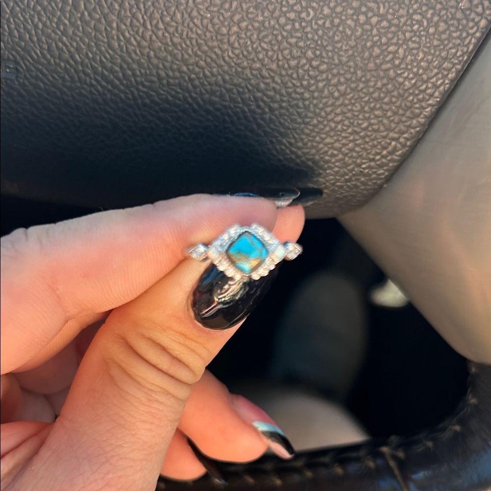 One size ring with factory diamonds and turquoise stone